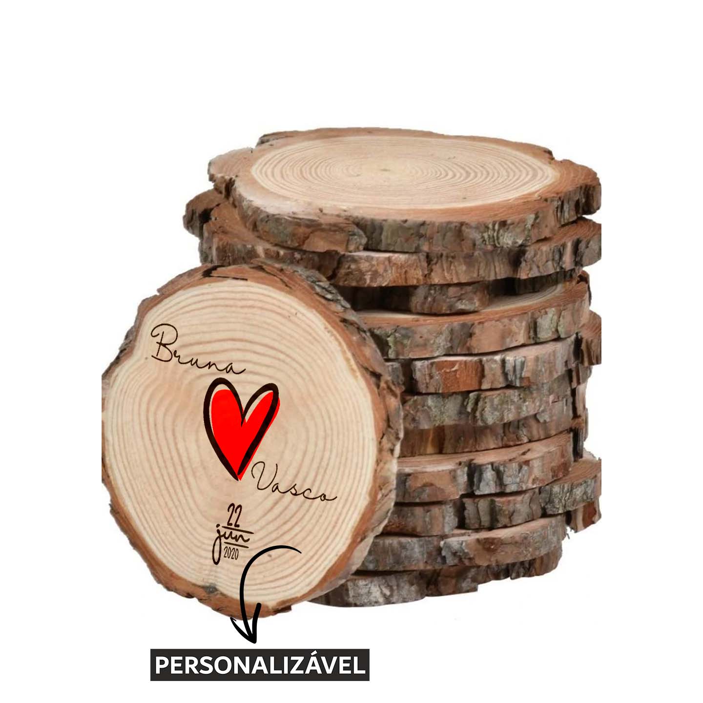 tabua de madeira base tronco personalizavel